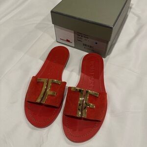 Tom Ford Red and Gold Suede Sandals